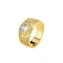 Nhẫn mạ vàng sang trọng cổ điển đính đá Cubic Zirconia, món quà trang sức dành cho nam giới, thích hợp cho tiệc tùng và đám cưới. - Vàng - Xem 7