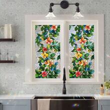 1/4pcs Green Leaf Vine Window Static Cling Film, Rainbow Prism Sunlight Catcher Static Adsorption Glass Sticker, Home Bathroom Decorative Colored Glass Film - Green Leafy Flowers - View 12