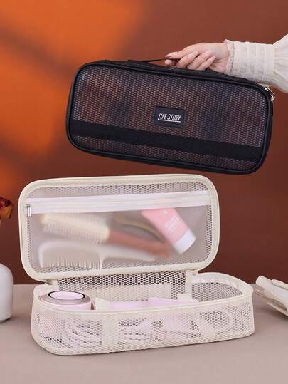 1 pieza Bolsa organizadora de viaje, Bolsa de secador de pelo de malla transpirable, Bolsa de almacenamiento de herramientas para el cabello, Bolsa organizadora de diseño de malla adecuada para plancha, rizador y accesorios para el cuidado del cabello, Bolsa de almacenamiento para secador de pelo portátil, plancha, rizador, Bolsa de cosméticos y maquillaje, Bolsa de almacenamiento adecuada, Esencial de viaje