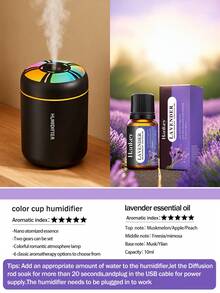 Colorful Gradient Humidifier With LED Light, USB Plug, 6 Essential Oil Options, Quiet Humidification. Suitable For Air-Conditioned Rooms, Bedrooms, Hotels, Offices, Dorms, Bathrooms, Pet Rooms, Yoga Studios. - Mist - View 19