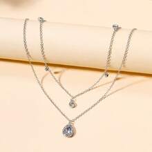 1pc Women's Crystal Teardrop Double-Layer Necklace, Suitable For Daily Wear - Silver - View 8