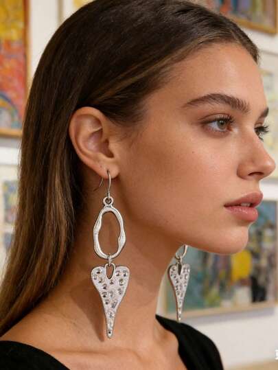 1 Pair Vintage Bohemian Style Hollow Heart Pendant Earrings, Women's Daily, Holiday, Party Gift, Perfect Holiday Present