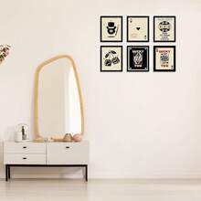 6pcs Poker Wall Decor Set, Retro Pink/Black Ace & Queen Playing Card Minimalist Style Canvas Artwork, Suitable For Bedroom, Living Room, Gallery, Bar, 8*10 Inch Frameless - Black - View 2