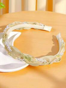 1/2件装甜美珍珠编织发箍，复古少女森系编织发箍 - 彩色 - 查看 4