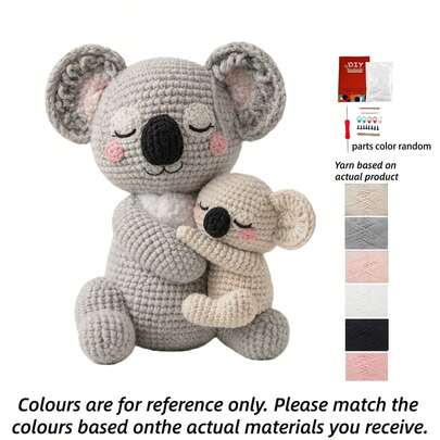 2件套动物钩针编织套装，适合初学者和成人，附带分步文字教程，考拉DIY编织用品，可爱有趣的家居装饰品，生日、情人节、万圣节和圣诞节礼物