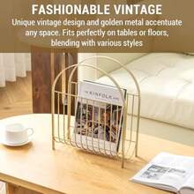 MyGift Deluxe - Soporte para revistas de metal de tono latón de mediados de siglo soporte de periódicos para revistas y álbumes de vinilo - Tono de metal latn - Ver 2