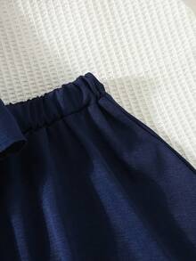 女童无袖上衣和裙子套装，翻领衬衫背心和休闲裙，适合8-12岁女孩的夏季休闲派对服装 - 藏蓝色 - 查看 6