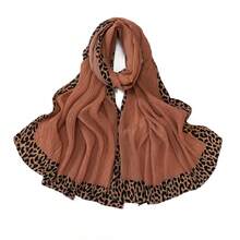1pc Boho Style Women's Solid Color Hijab, With Leopard Print Border And Pleated Details, Suitable For All Seasons, Versatile, Can Be Used As A Scarf, Headwrap, Cape, Shawl, For Daily Wear Or Special Occasions, Can Also Be Used As A Clothing Accessory, Windproof And Sunscreen.,Beach,Holiday - Multicolor - View 16