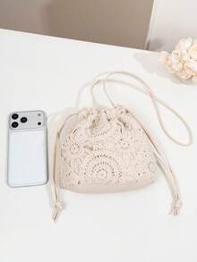 Mini New Fashion Drawstring Bucket Bag, Beach Bag - Beige - View 6