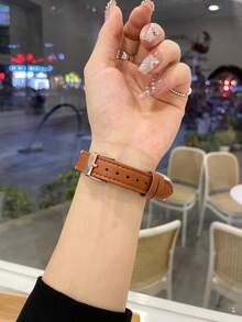 20mm Leather Quick Release Watch Band, X-Shaped Rhinestone Strap, Compatible With Samsung, , Watches, Suitable For Men And Women - Brown - View 4