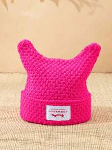 .1pc Men's Unique Cat Ears Sewn Label Y2K Knit Beanie, Suitable For Autumn/Winter Warm Daily Wear Halloween Fall Outfit.. U4LY - E - View 11