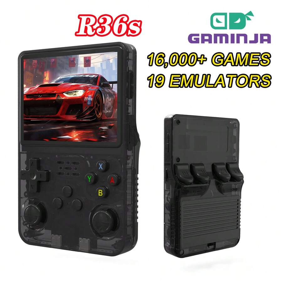 GAMINJA R36S 复古开源手持游戏机：3.5 英寸 IPS 屏幕、Linux 系统、内置 64GB、10,000+ 预装模拟器游戏、生日礼物