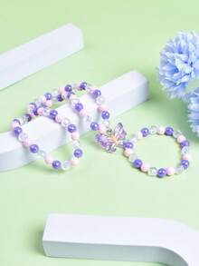 3件套女孩礼物 - 紫色卡通蝴蝶软硅胶表带儿童石英模拟手表，创意学生腕表，儿童项链手链首饰套装 - 紫色 - 查看 8