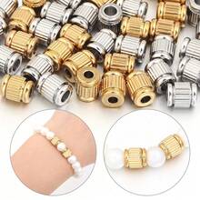 5/10pcs/Pack Stainless Steel Vertical Striped Large Hole Spacer Beads, DIY Bracelet Necklace Jewelry Making Spacer Beads, Anti-Allergy Metal Large Hole Beads - Vertical Striped Spacer Beads - View 5