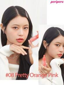 Peripera K-Beauty Ink Airy Velvet 唇釉，高显色度，持久不脱妆，轻盈无感，无麸质，无防腐剂，丝绒哑光唇膏，液体唇膏，柔滑，持久显色，韩妆，韩国彩妆 - #08 Pretty Orange Pink - 查看 3