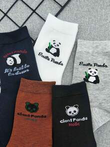 1/5 pares de calcetines tipo tripulación para hombres con estampado de panda de estilo chino, calcetines largos de negocios y casual - Multicolor - Ver 3