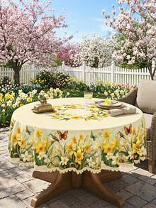 1 pieza - Mantel de estilo vintage con estampado de abeja y flores con ribete de encaje, estampado de acuarela de abeja, girasol, narciso, flores silvestres, mantel de poliéster impermeable, lavable para decoración de restaurante, primavera en el hogar y fiesta del Día de la Madre - Multicolor - Ver 19