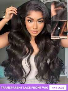 Bleached Knots 24 Inch Body Wave Human Hair Front Wigs Pre Plucked With Baby Hair 4x4 Lace Wear And Go Glueless Wigs Real Human Hair 150% Density Loose Body Lace Front Wigs Human Hair Wigs For Women No Glue Lace Front Closure Ready To Wear Wigs 8-26 28 30 Inch Natural Black #1B - Natural Black - View 4