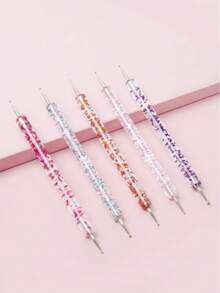 5pcs Double-Ended Nail Art Dotting Pen & Flower Nail Dotting Tool Set - Pink - View 4