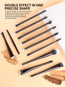 ronshadow 16pcs Professional Dual-Ended Makeup Brush Set, Foundation Contour Concealer + Eye & Brow Detail Brushes, Dual-Fiber Easy Application, Portable Makeup Tools - Multicolor - View 4
