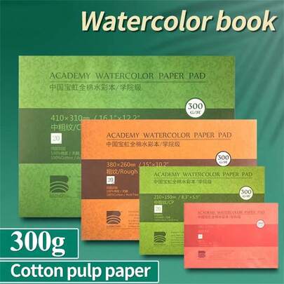Giấy vẽ màu nước chuyên nghiệp BAOHONG 100% cotton, 20 tờ, vẽ tay, định lượng 300gsm, dành cho họa sĩ, sinh viên.