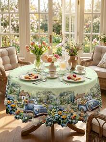 1pc Vintage Floral Tablecloth With Lace Trim, Watercolor Butterfly, Hydrangea, Sunflower And Vintage Truck Print, Waterproof And Stain-Resistant Polyester Tablecloth, Washable For Restaurant Decor, Suitable For Kitchen, Living Room, Spring Home And Mother's Day Party - Multicolor - View 36