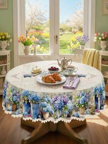 1pc Vintage Floral Tablecloth With Lace Trim, Watercolor Butterfly, Hydrangea, Sunflower And Vintage Truck Print, Waterproof And Stain-Resistant Polyester Tablecloth, Washable For Restaurant Decor, Suitable For Kitchen, Living Room, Spring Home And Mother's Day Party - Multicolor - View 30