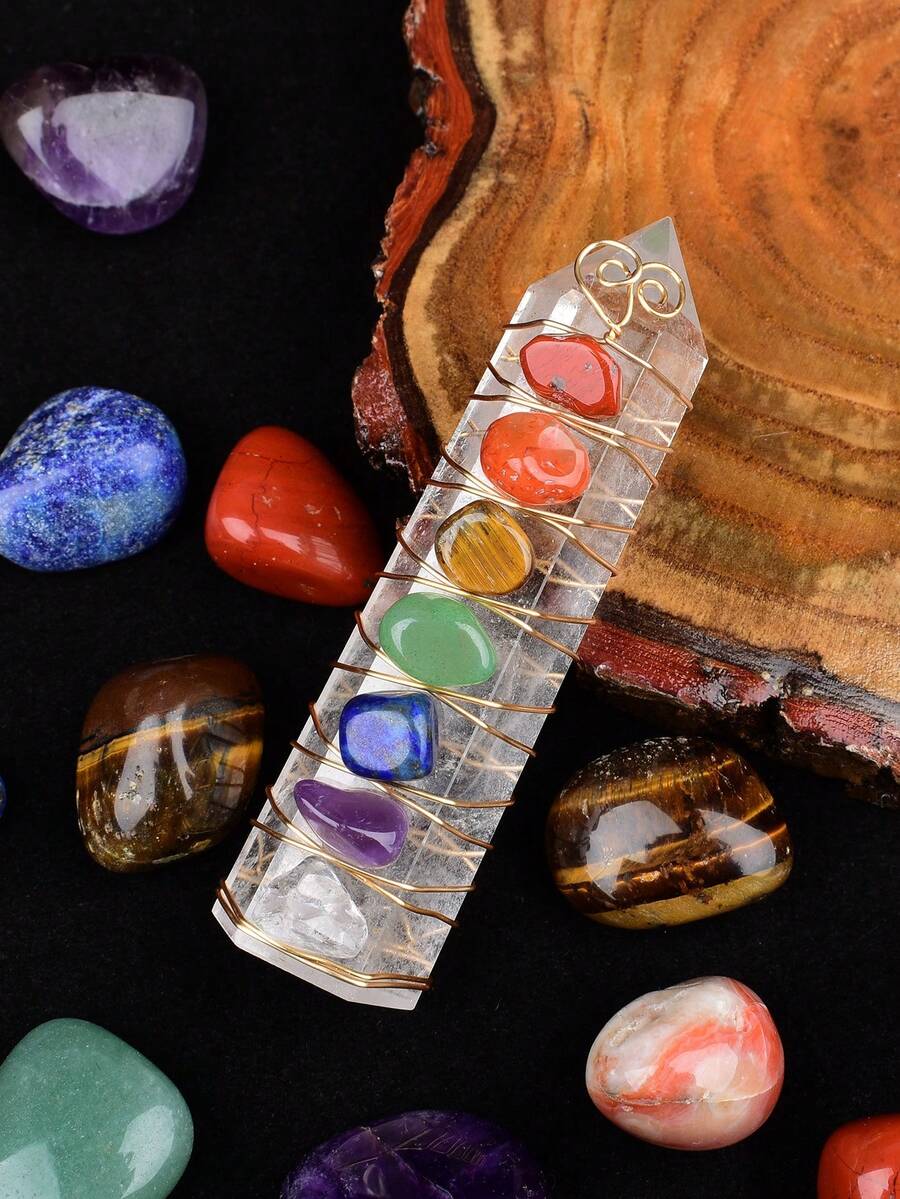 Natural Crystal Obelisk Pyramid Seven Chakra Healing Stone Crafts, Home Decor Gift