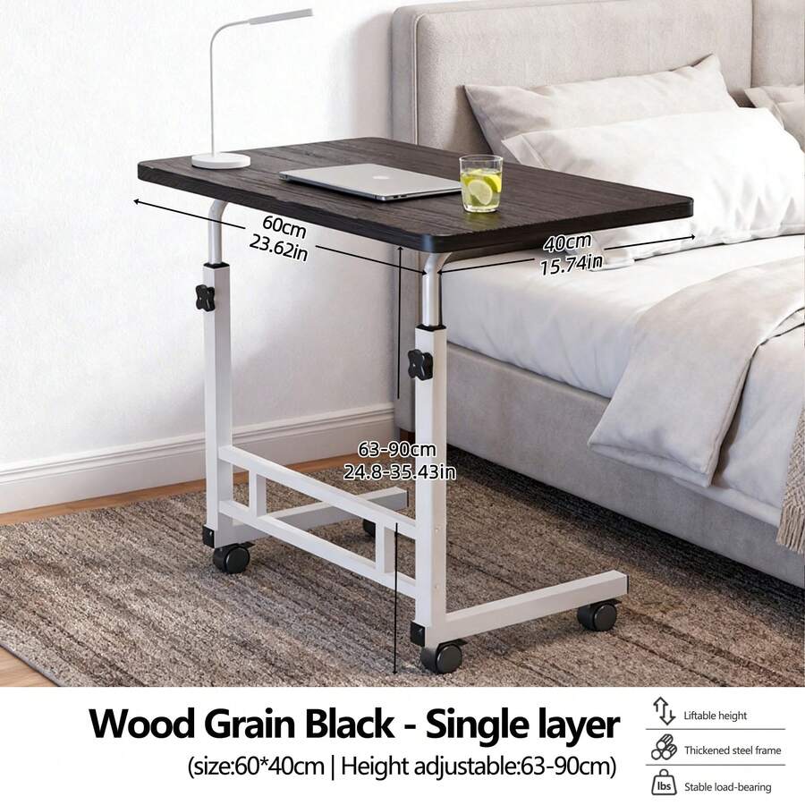 1 Piece Height Adjustable Rolling Computer Desk - Mobile Standing Desk With Universal Wheels, Durable Metal Frame, Easy Assembly, Space Saving Design For Office, Dorm, And Bedside, Home Office Furniture - Single Layer - View 1