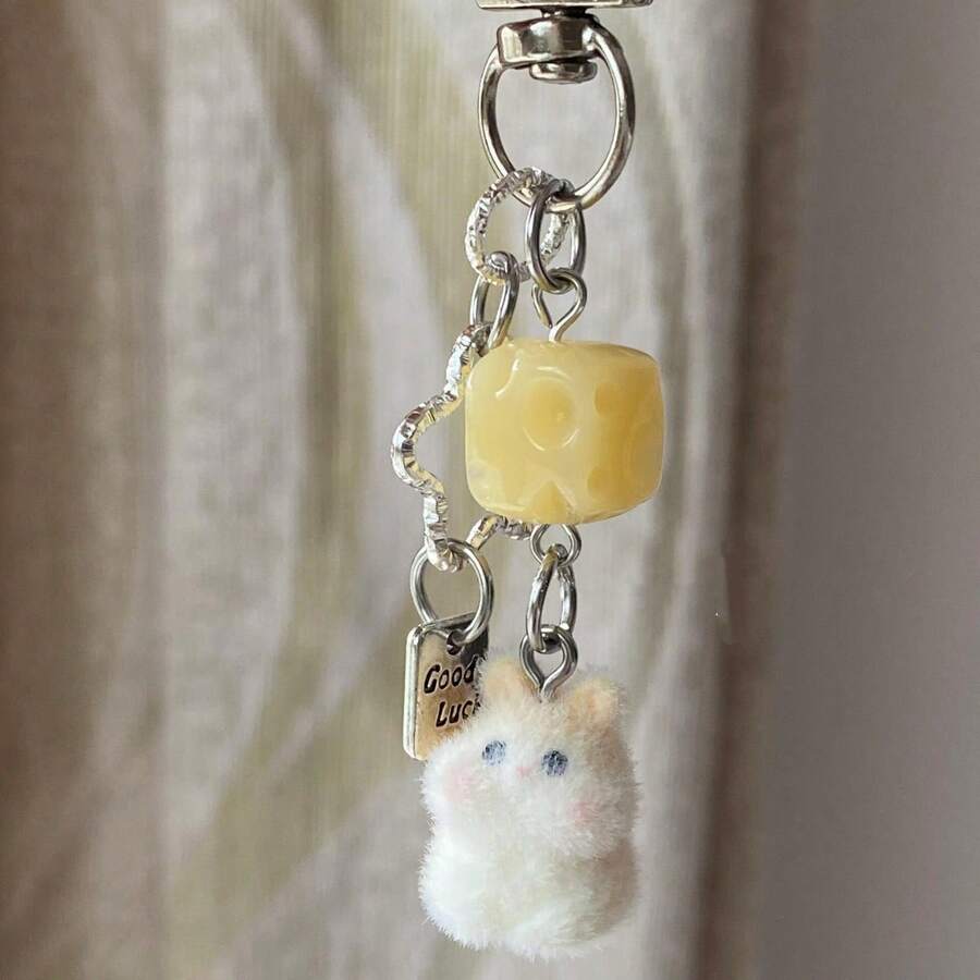 1 pieza Llavero unisex con hámster y cubo de queso de felpa, accesorio colgante lindo para bolso, accesorios esenciales de vacaciones kawaii - Multicolor - Ver 1