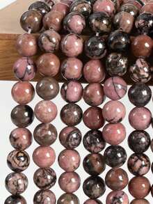 1 Strand Natural Black Line Rhodochrosite Gemstone Smooth Round Loose Beads For Jewelry Making 4 6 8 10mm - Multicolor - View 2