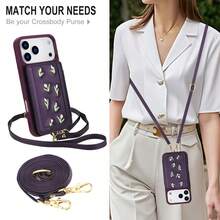 [Popular Item] New Korean Design, Luxurious Hand-Stitched Crossbody Chain Coin Purse/Card Holder Smartphone Case Compatible With IPhone 17/17pro/17promax/16/16pro/16promax/15/15pro/15promax/14/14pro/14promax/13/13pro/13promax/12/12pro/12promax. Protective Case For Women. High-Quality And Delicate, Waterproof, Shockproof, Drop-Proof, And Scratch-Resistant. A Perfect Gift For Your Girlfriend. - Purple - View 3