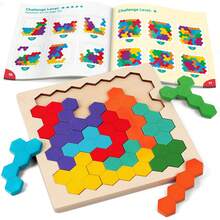 Coogam Wooden Tangram Puzzle, Creative Color & Shape Pattern Matching Game, 3D Logic Brain Teaser With Geometric Building Blocks, Enhances Spatial Reasoning, Problem-Solving & Cognitive Skills, Interactive STEM Educational Toy For Kids & Adults, Ideal For Family Game Night, Classroom Learning, Or Travel Entertainment, Perfect Birthday Gift For 3+ Years And Adults - Multicolor - View 3