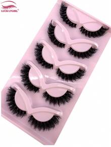 5 Pairs Cat Eye 3D Faux Mink Lashes Winged Natural Wispy Voluminous Soft Elongated False Eyelashes - Black - View 2