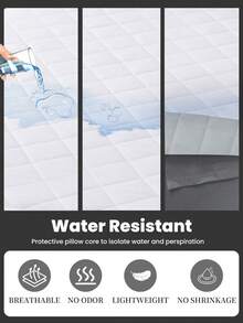 1pc Mattress Protector, Water-Resistant, Quilted Design, Elastic Strap, All Season Use, Soft & Comfortable, Breathable - White - View 5