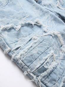 Teen Boy's Vintage Jacquard Denim Shorts, Suitable For School Wear - Light Wash - View 6