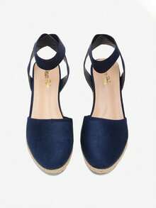 Women's 2.2-Inch Espadrilles Wedge Sandals Closed Toe Elastic Ankle Strap For Vacation Commuting Summer Shoes - Màu xanh hải quân - Xem 6