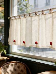 1PC Cute Red Mushroom-Shaped Japanese-Style Hanging Curtain, Small Window Curtains For Kitchens,Apartment Kitchen Curtains, Kitchen Window Valance,Cafe Style Half Curtains. - Beige - View 2