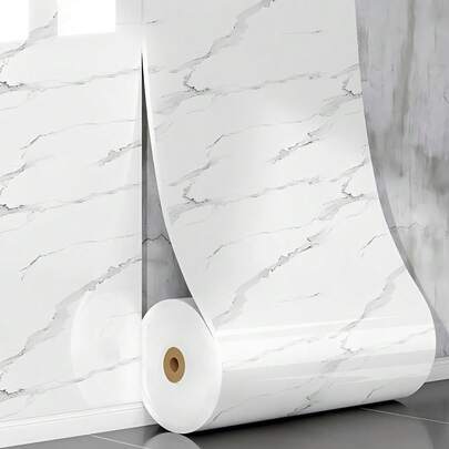 1 Cuộn Giấy Dán Tường Tự Dẹp Màu Trắng, Vân Đá Cẩm Thạch, Giấy Dán Tường PVC Chống Thấm Nước và Chống Dầu, Phụ Kiện Nhà Bếp, Có Thể Tháo Gỡ và Tái Sử Dụng, Dùng Để Trang Trí Nhà Cửa, Tường Điểm Nhấn, Giấy Dán Tường, Hình Dán, Giấy Dán Tường, Giấy Tiếp Xúc, Giấy Cải Tạo, Giấy Trang Trí, Phong Cách Trang Trí, Tự Dính