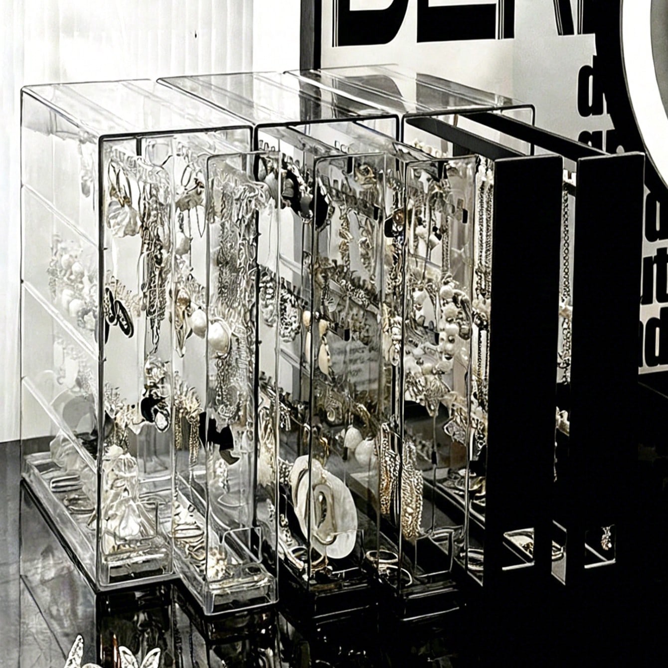 1pc Acrylic Transparent Black Jewelry Storage Box, Earring Necklace Bracelet Display Stand For Bedroom Vanity Desk