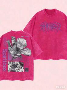 Men's Heavy Retro Street Style T-Shirt With Spiritbox Band Logo Print - Y2K Style Drip Ink Design Music Festival Outfit Loose Breathable Cotton Top - Red - View 1