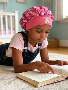 儿童缎面字母印花睡帽，时尚舒适，透气防滑，日常护发帽 - 彩色 - 查看 3