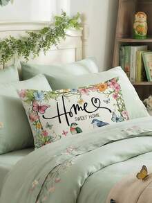 1/2/4件装甜美家居花鸟图案抱枕套，春夏农舍风格靠垫套（不含枕芯），适用于沙发和卧室装饰 - 粉色 - 查看 7