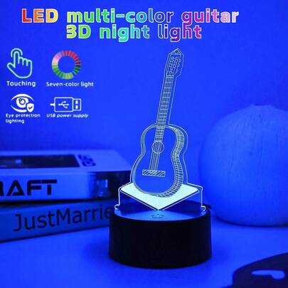 1pc 3D Guitar Night Light, USB Powered, Multi-Color Changeable, Creative Desktop/Bedroom Party Music Room Decor Ambient Lamp, Unique Night Light, Bedside Lamp, Gift For Music Lovers, Christmas Gift