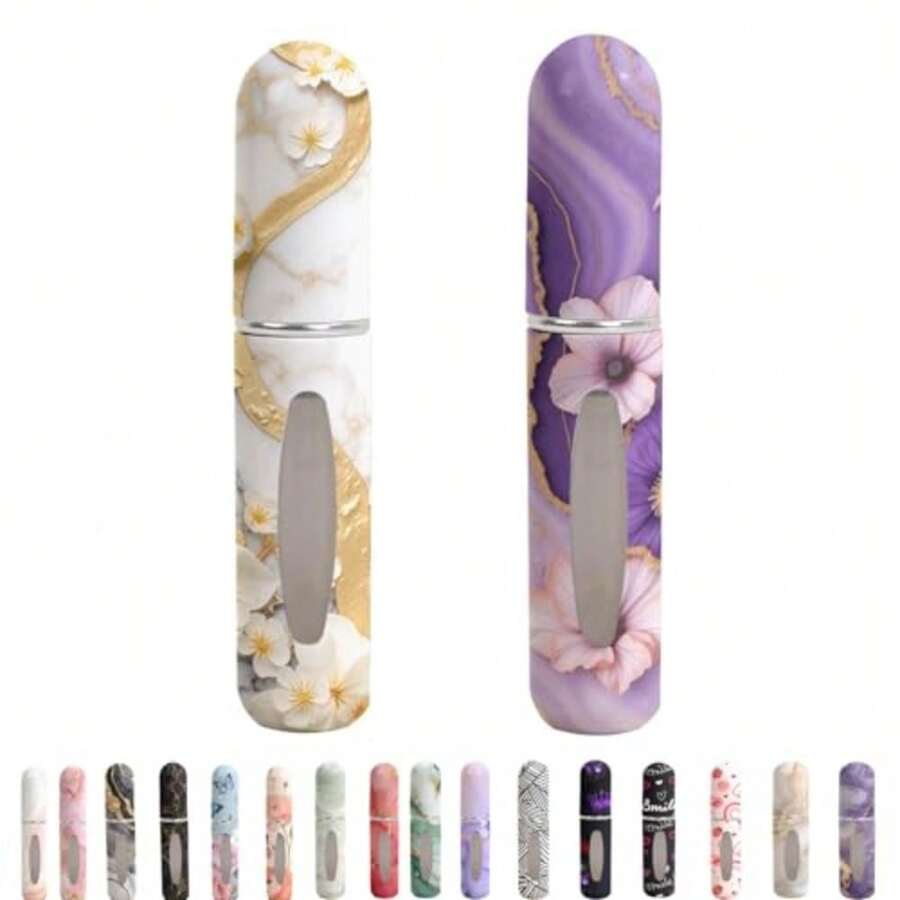 Refillable Perfume Atomizer Travel Bottles Portable Leakproof Mini Sprayer For Cologne And Essential Oils Plastic Empty Perfume Bottles With Unique Patterns 2 Pcs Pack Of 5 Ml Marble Flower - Marble Flower - View 1
