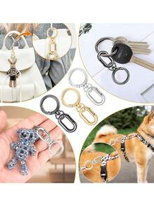 金属旋转龙虾扣DIY五金套件，360°旋转弹簧钩和椭圆形弹簧夹套装，重型防锈合金钥匙扣连接器，适用于挂绳、钥匙圈、包带和工艺配件，多用途旋转钩，适用于手提包、背包、钱包、手机挂饰、宠物牵引绳和行李带，男女皆宜的DIY工艺用品，是旅行装备、维修项目、圣诞节、生日和母亲节礼物的理想之选。 - 彩色 - 查看 5