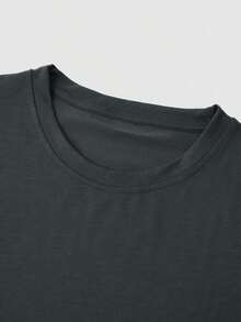 Manfinity Homme Men's Casual And Versatile Solid Color Short Sleeve T-Shirt - 深灰色 - 查看 5