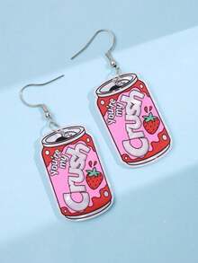 一对可爱卡通创意趣味独特时尚亚克力汽水标语吊坠耳环，适合女性日常佩戴、节日和派对场合。 - 彩色 - 查看 4