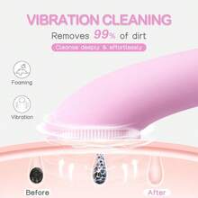 Cleansing Brush, Rechargeable Silicone Face Scrubber With Heat Massage End, Vibrating Exfoliator Scrubber Deep Cleaning, Waterproof Face Brush Women And Men (Pink) - 粉色 - 查看 2