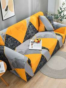 1件装弹力全覆盖沙发套，几何图案，现代涤纶面料，可机洗，保护沙发，防尘防污（赠送1个枕套） - 橘色 - 查看 5